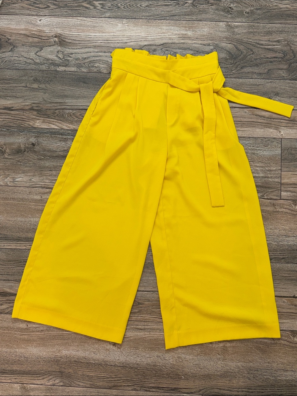 Zara Bright Yellow Wide-Leg Paperbag Waist Jumpsuit Pants